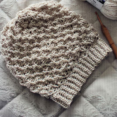 123 Knit-Look C2C Slouch Hat and Braided Cowl