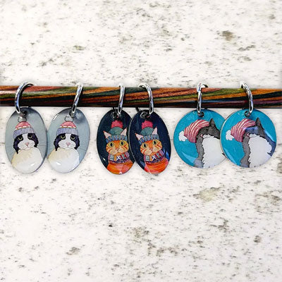 Emma Ball Cats in Hats Stitch Markers in a pocket tin (set of 6)