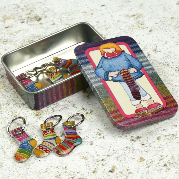 Emma Ball Sock Stitch Markers in a pocket tin (set of 6)