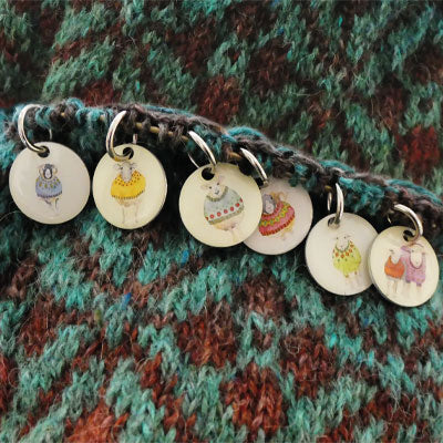 Emma Ball Sheep in Sweaters Stitch Markers in a pocket tin (set of 6)