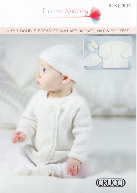 104* Double Breasted Matinee Jacket, Hat & Bootees