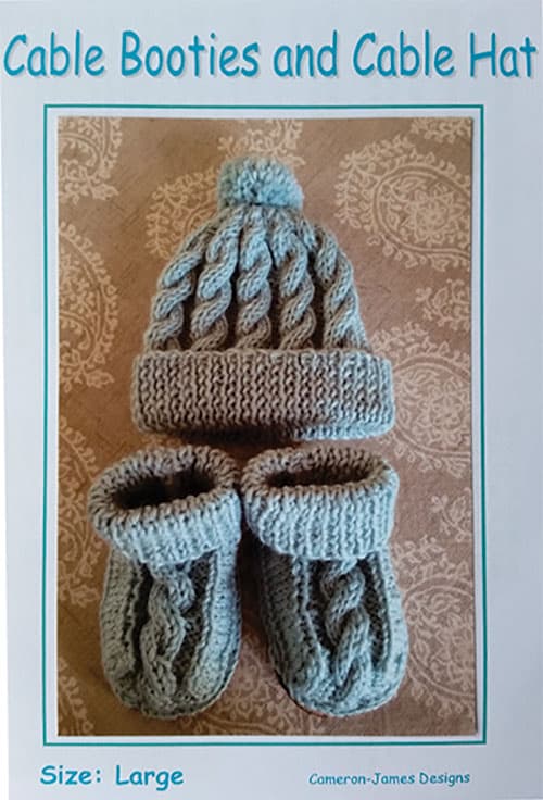 Knitted Sheepskin Soled Cable Booties and Cable Hat