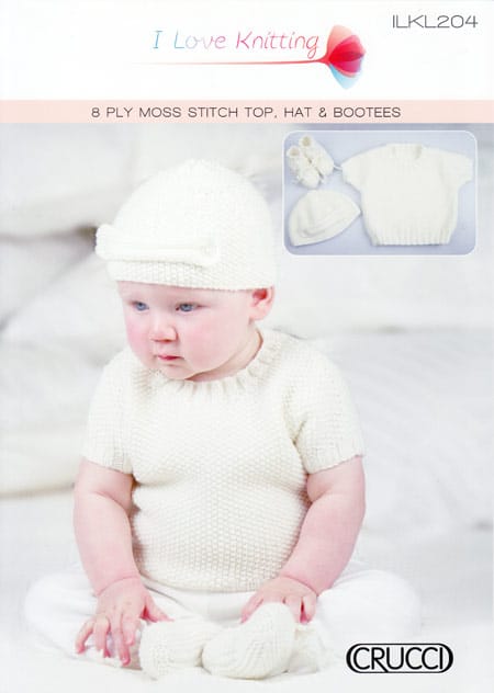 0204 Moss Stitch Top, Hat & Bootees