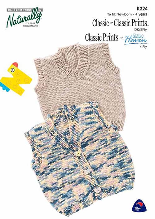 K324 Pullover or Buttoned Vest in 4ply/8ply