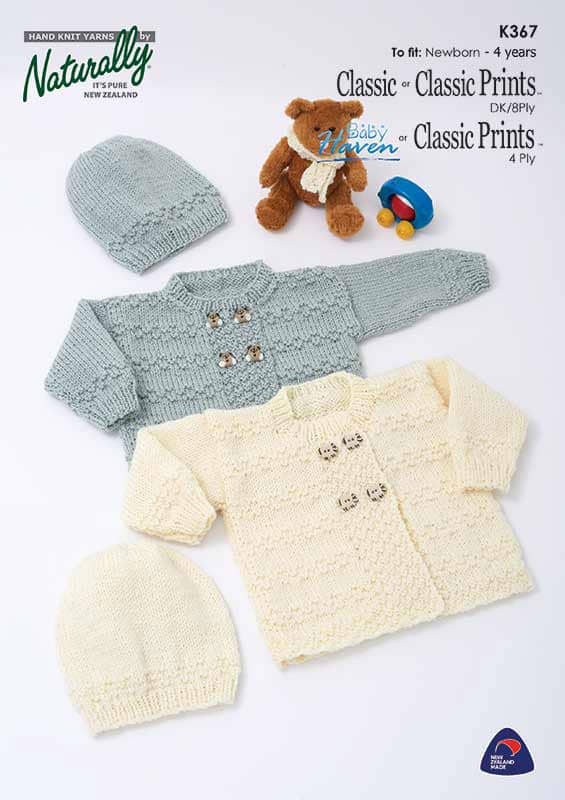 K367 Cardigan & Hat in 4ply & 8ply