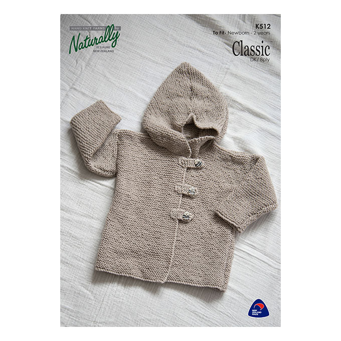 K512 Garter Stitch Jacket with Hood 8ply