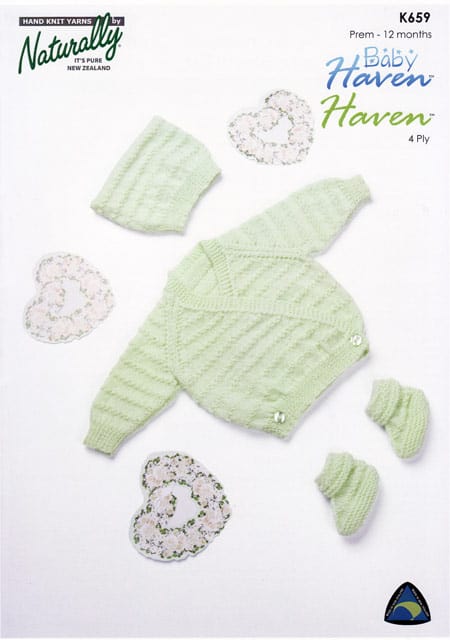 K659 Moss Stich Stripe Crossover Cardigan with Matching Boots & Hat