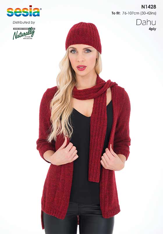 N1428 3/4 Sleeve High-Low Jacket, Scarf & Beanie