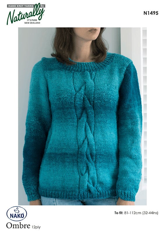N1495 Sweater with Large Cable at Front
