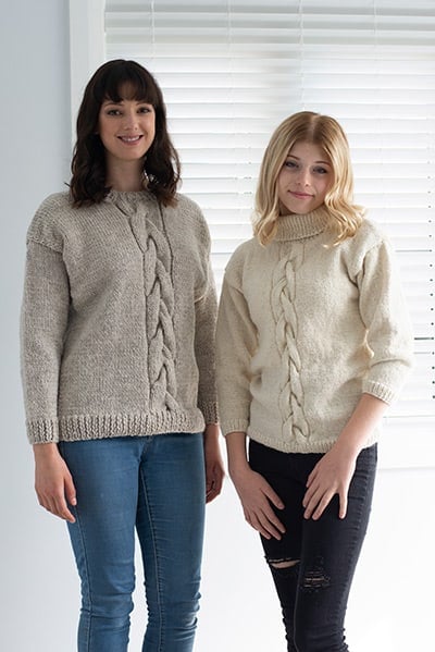 N1521 Centre Front Cable Sweater in 8ply or Chunky/14ply