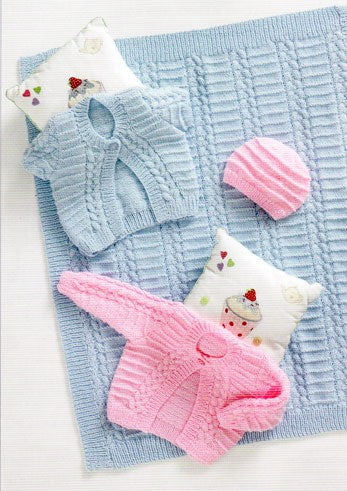 UKHKA 112 Cardigans, Hat & Blanket 8ply