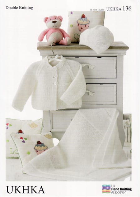 UKHKA 136 Cardigan, Hat & Blanket 8ply