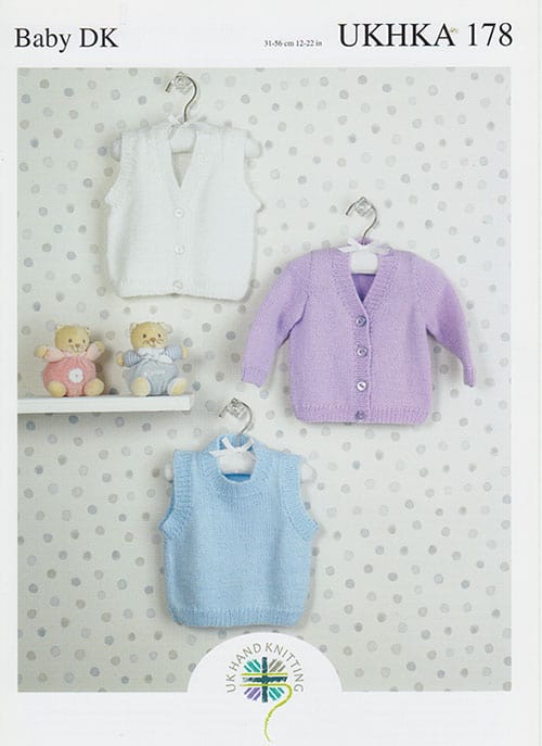 UKHKA 178 Slipover, Waistcoat and Cardigan 8ply