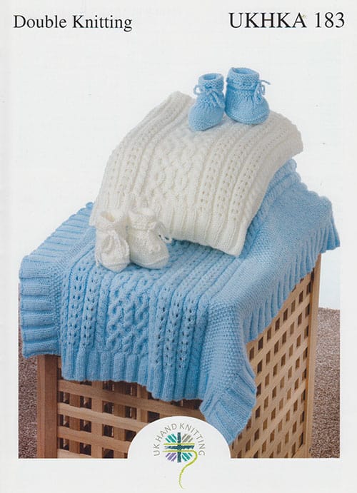 UKHKA 183 Cable Blanket and Bootees 8ply