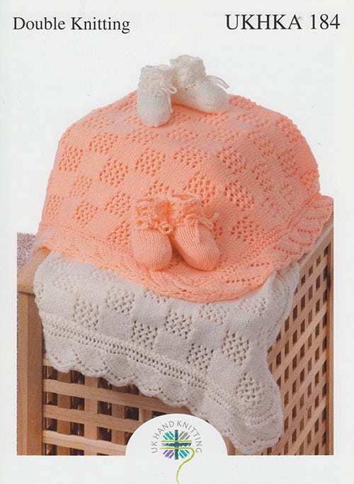 UKHKA 184 Lace Blanket and Bootees 8ply