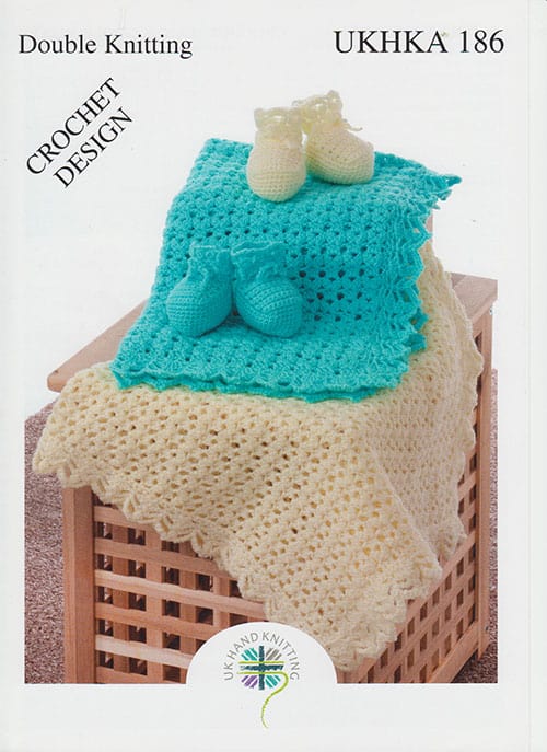 UKHKA 186 Crochet Blanket and Bootees 8ply