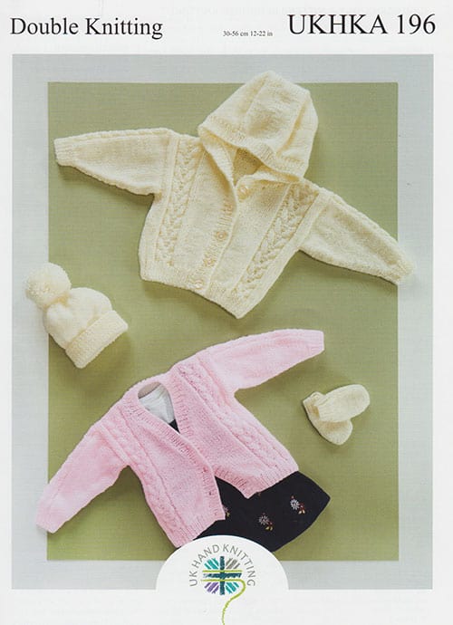 UKHKA 196 Cardigans, Hat & Mittens  8ply