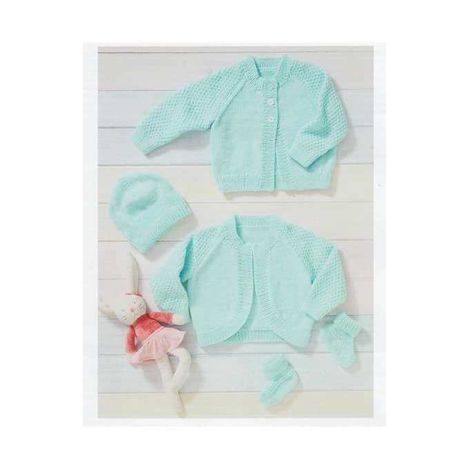 UKHKA 223 Bolero, Cardigan, Bootees and Hat 8ply