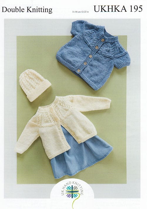 UKHKA 195 Cardigans & Hat  8ply
