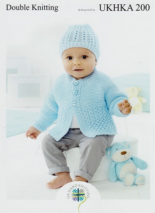 UKHKA 200 Cardigan, Hat & Cushion 8ply