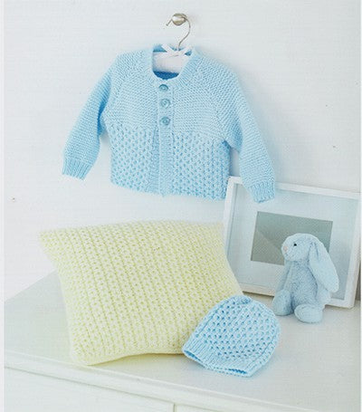 UKHKA 200 Cardigan, Hat & Cushion 8ply