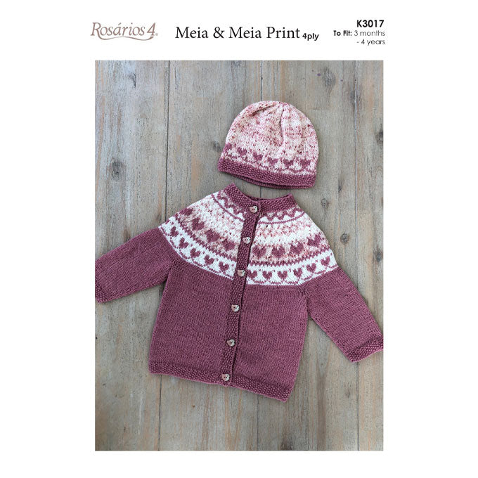 K3017 Sweet Pink Cardigan & Beanie with Fair Isle Details