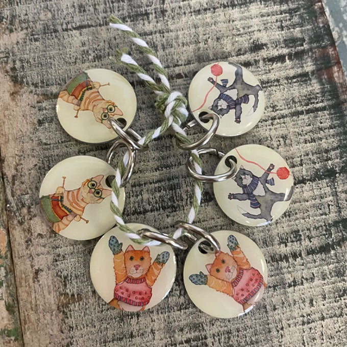 Emma Ball Kittens in Mittens Stitch Markers in a pocket tin (set of 6)
