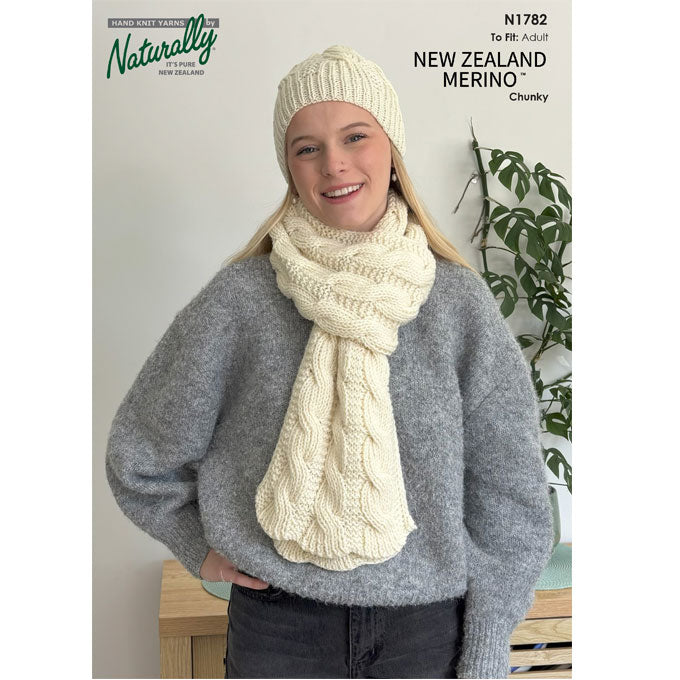 N1782 Reversible Cable Scarf & Cable Beanie