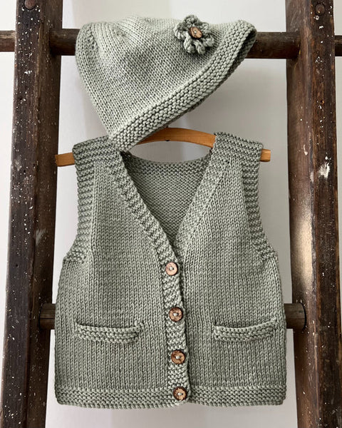 Ava & Archie Vest & Hat – Baby Knit Pattern 8ply | Knit World NZ