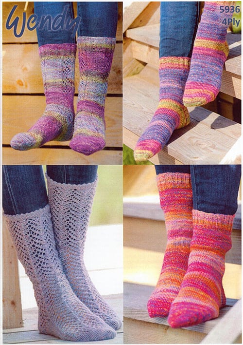 5936 Lace Panel & Stocking Stitch Socks (5 needles), Lacy Socks (2 needles)