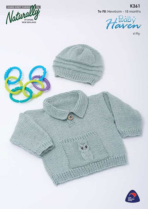 K361 Tab Front Sweater with Owl Pocket & Hat