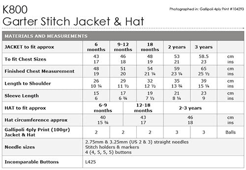K800 Garter Stitch Jacket & Hat