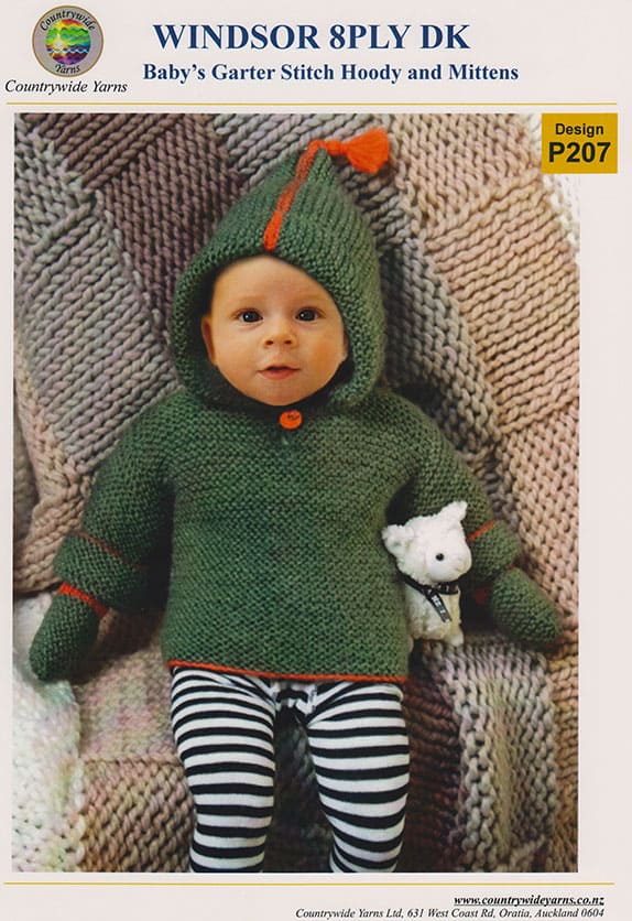 P207 Baby Garter Stitch Hooded Jacket & Mittens